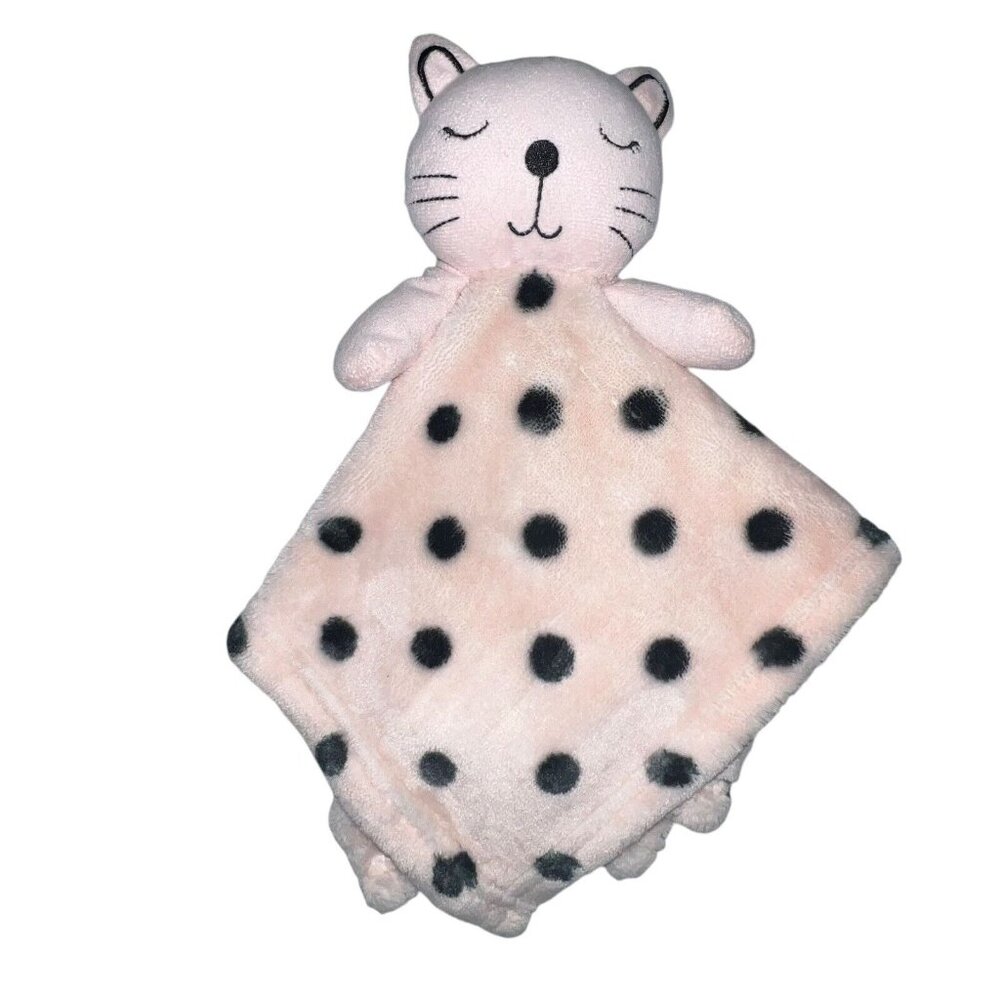Pink Cat Lovey Black Polkadots Dots Security Blanket SL Home Fashions‎ 14x12